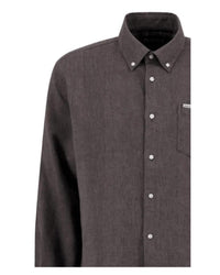 Barbour Men's Tamish Regular Herringbone Shirt in grey marl - men's shirt - detail view