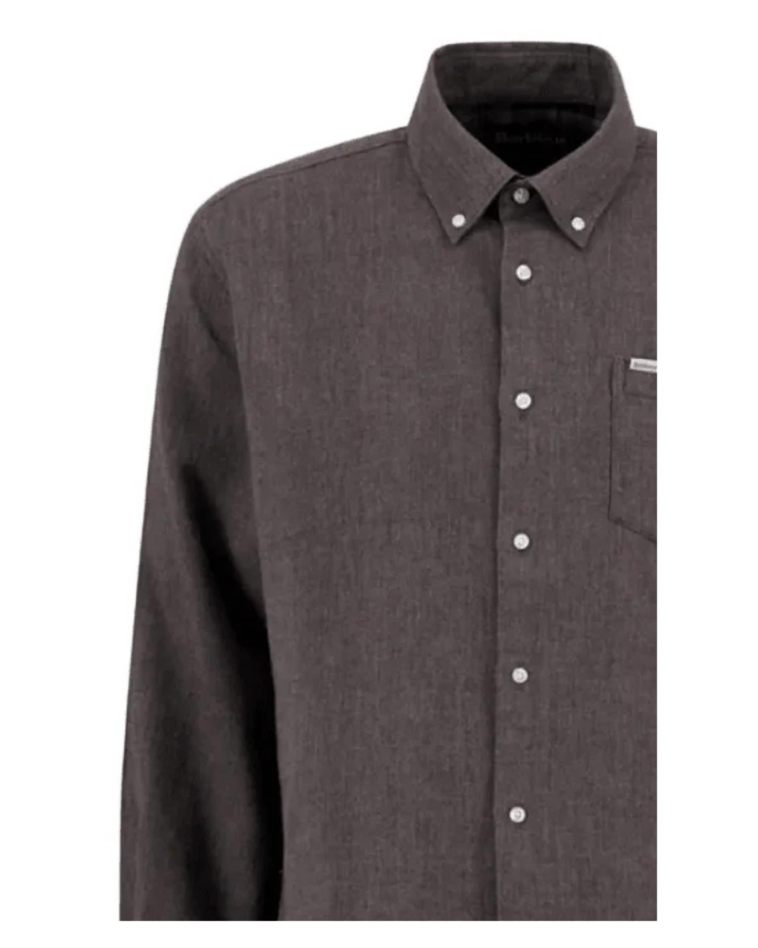 Barbour Men's Tamish Regular Herringbone Shirt in grey marl - men's shirt - detail view
