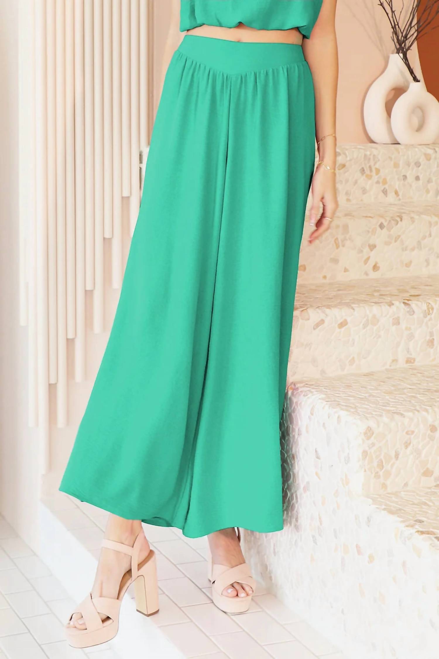 KLd. Signature Solid Wide Legged Pants in green - women's pants