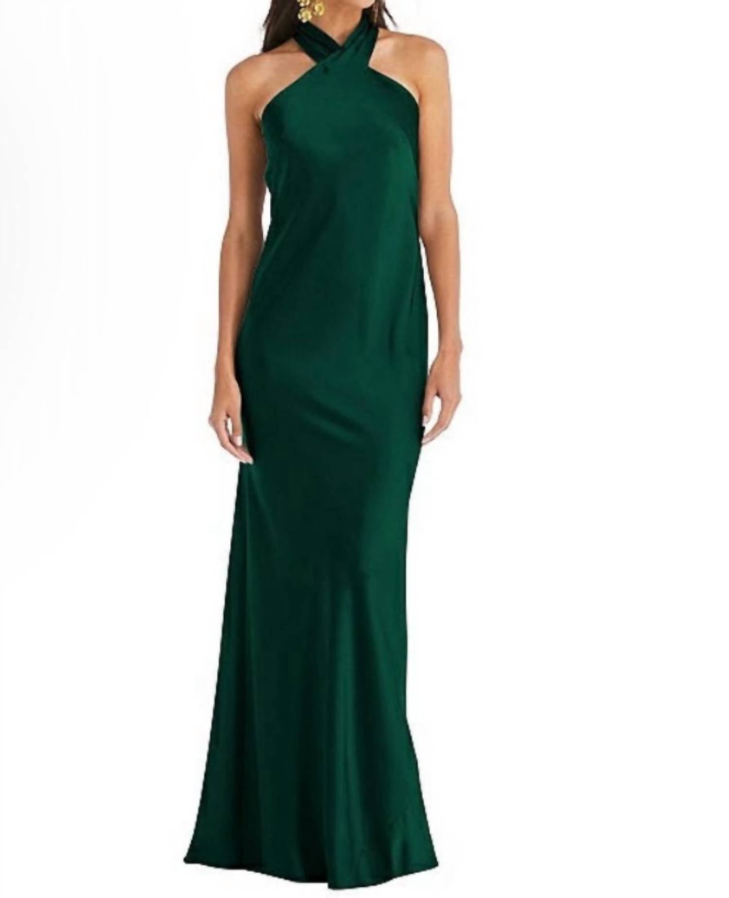 Dessy - Twist Halter Charmeuse Maxi Dress