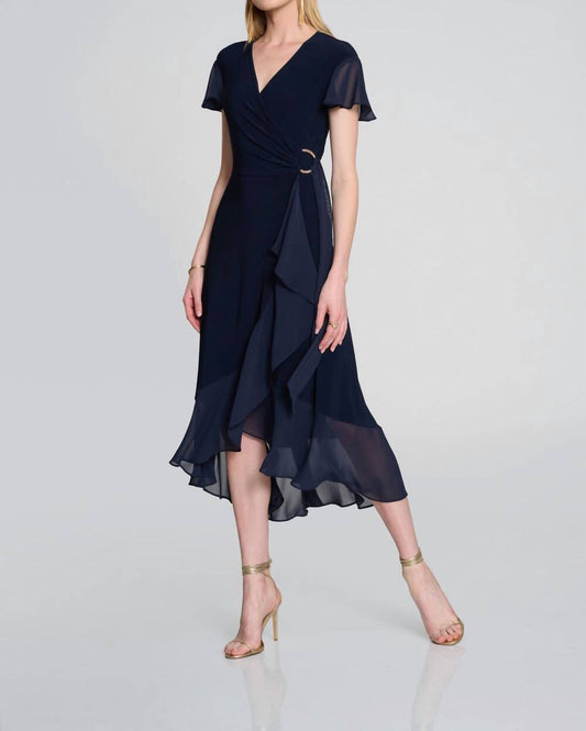 Joseph Ribkoff - Knee Length V-neck Wrap Dress