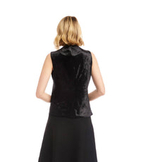 Karen Kane Sleeveless Crushed Velvet Drape Front Top in black - women's blouse - detail view