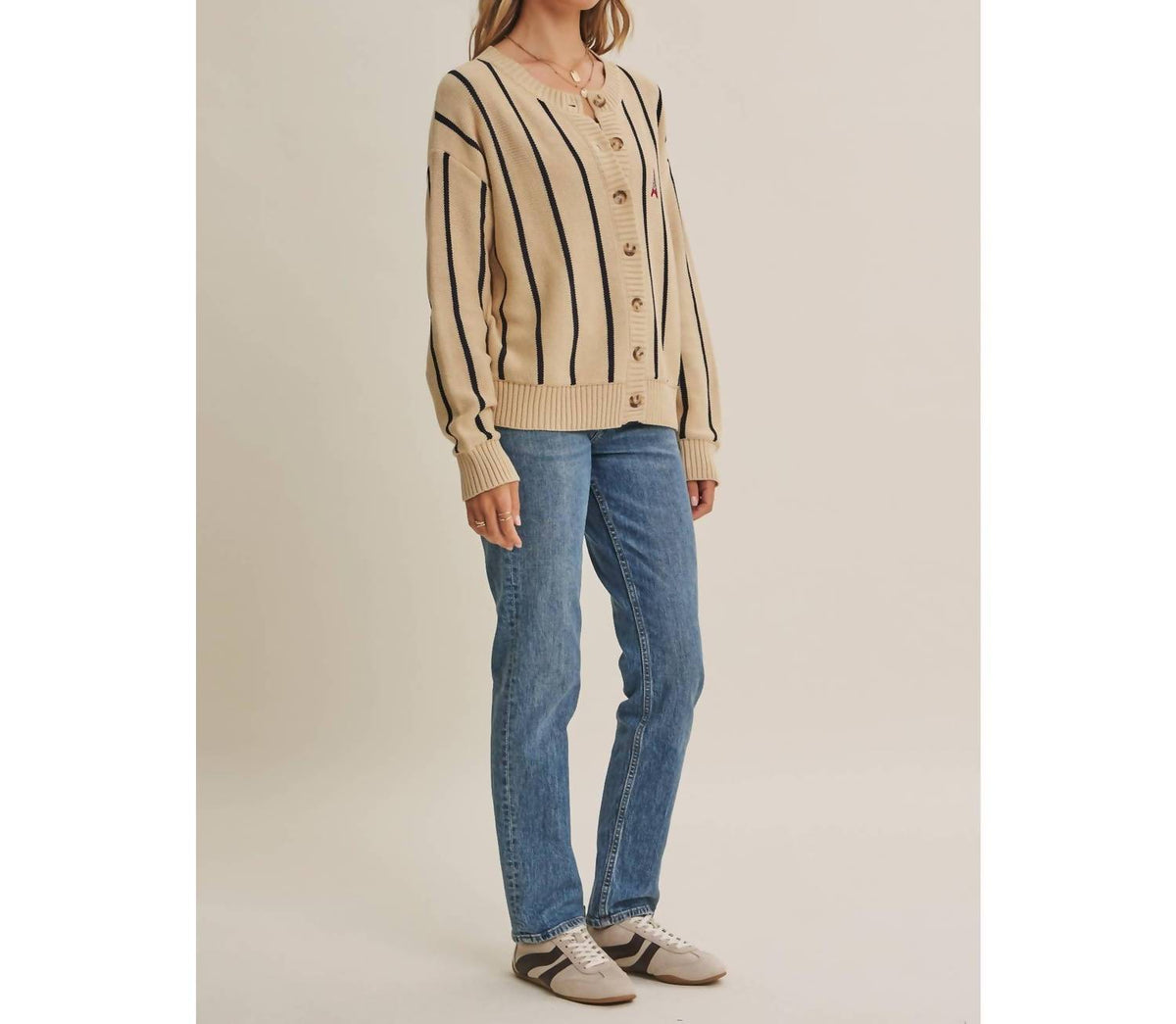 In February - Women's City Postcard Embroidered Stripe Cardigan