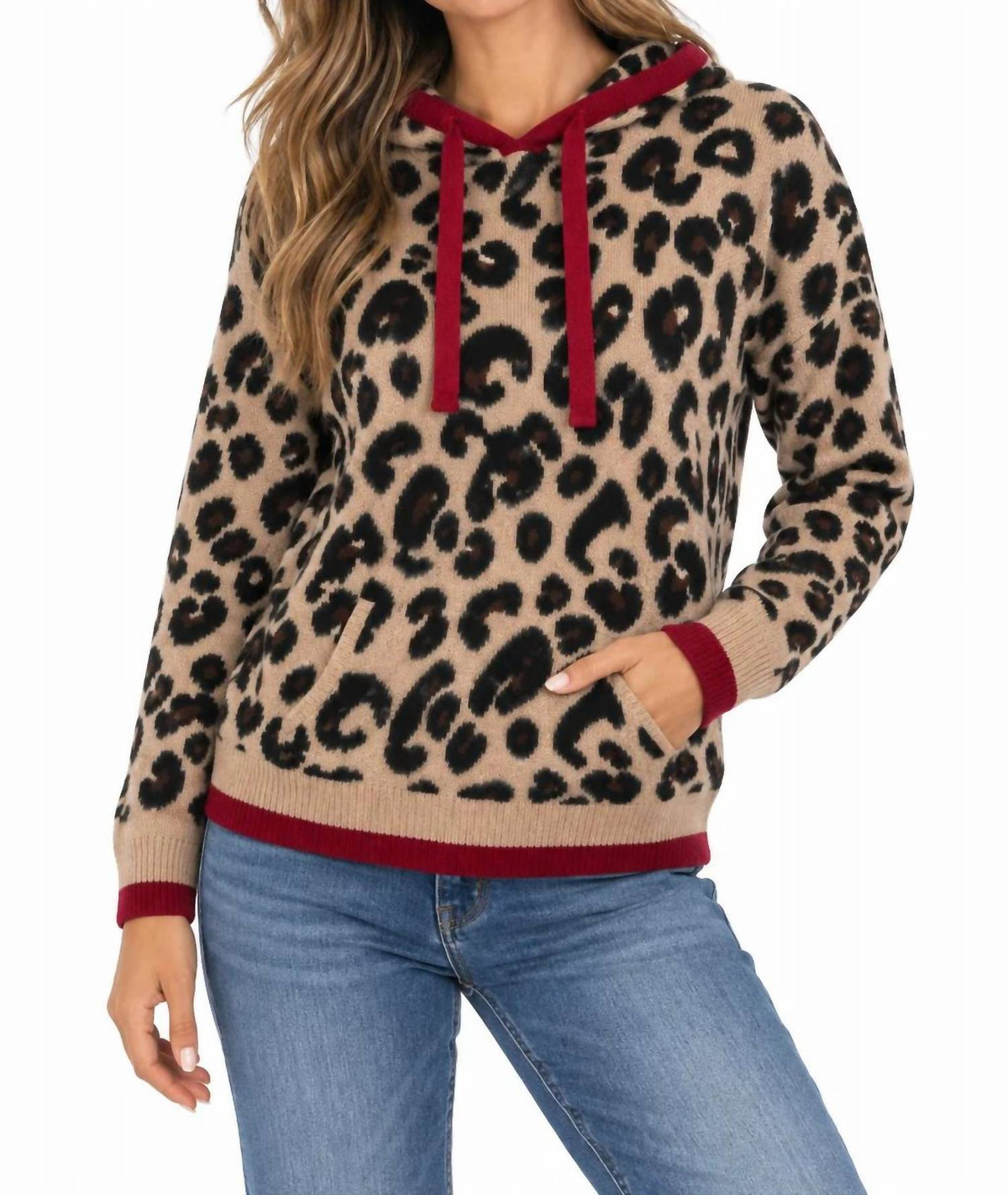 Charlie B - Leopard Jacquard Hooded Sweater