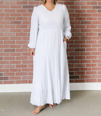 The White All In Tiered V-neck Dress in tiered v neck dress in white - women's dress