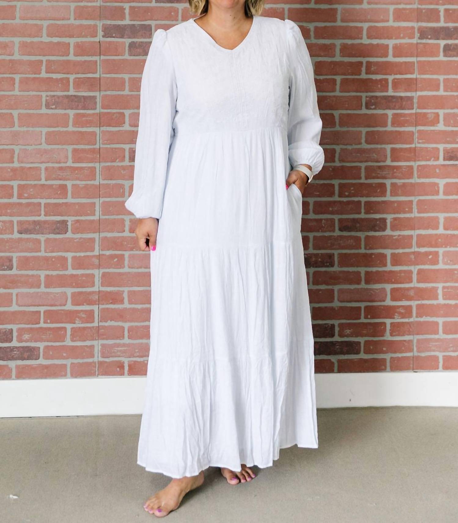 The White All In Tiered V-neck Dress in tiered v neck dress in white - women's dress
