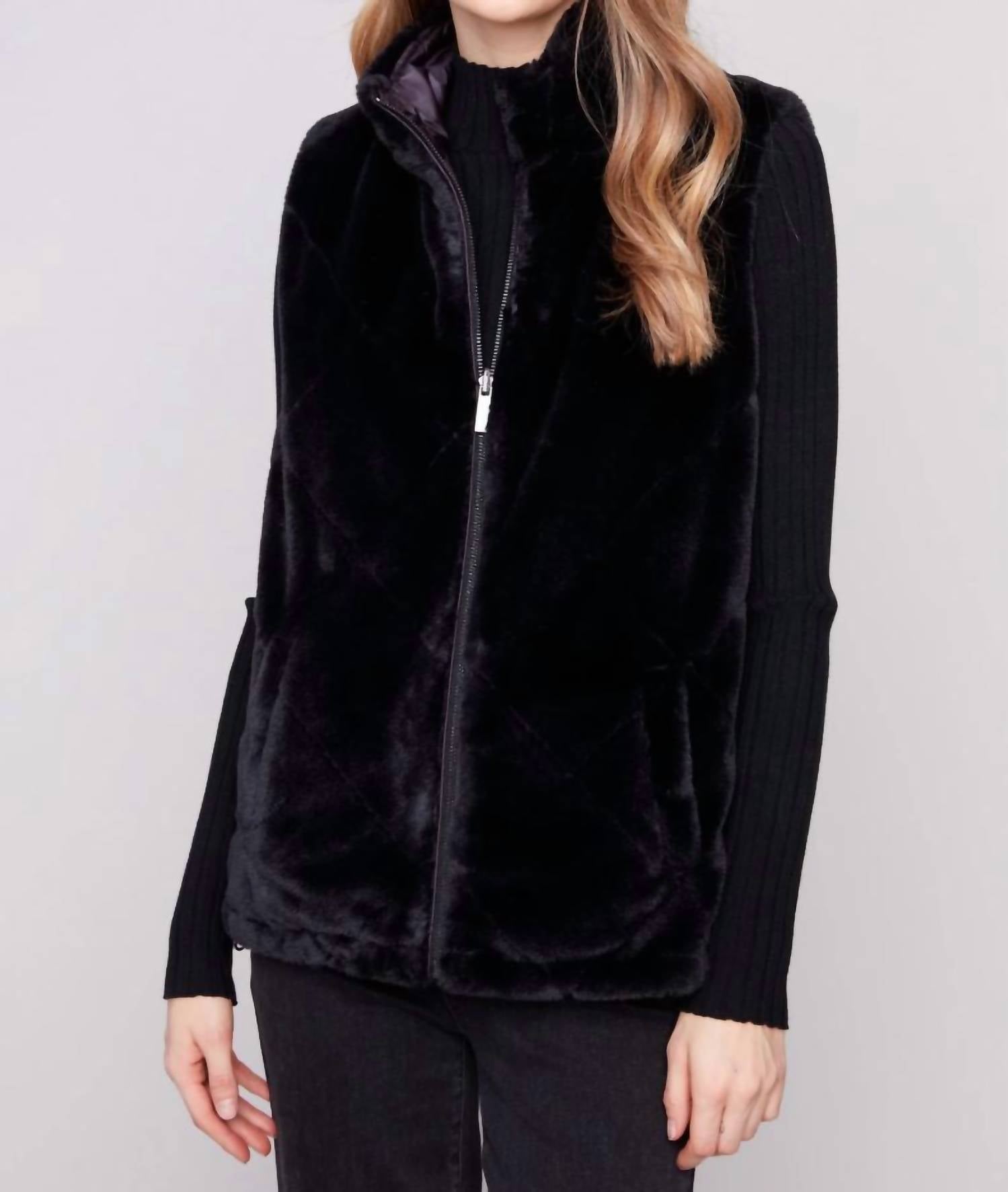 Charlie B - Printed Reversible Faux Fur Vest