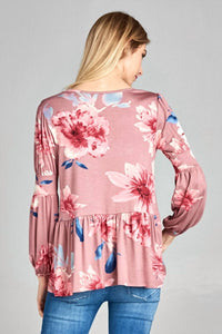 Tea N Rose - Floral Print Baby Doll Blouse