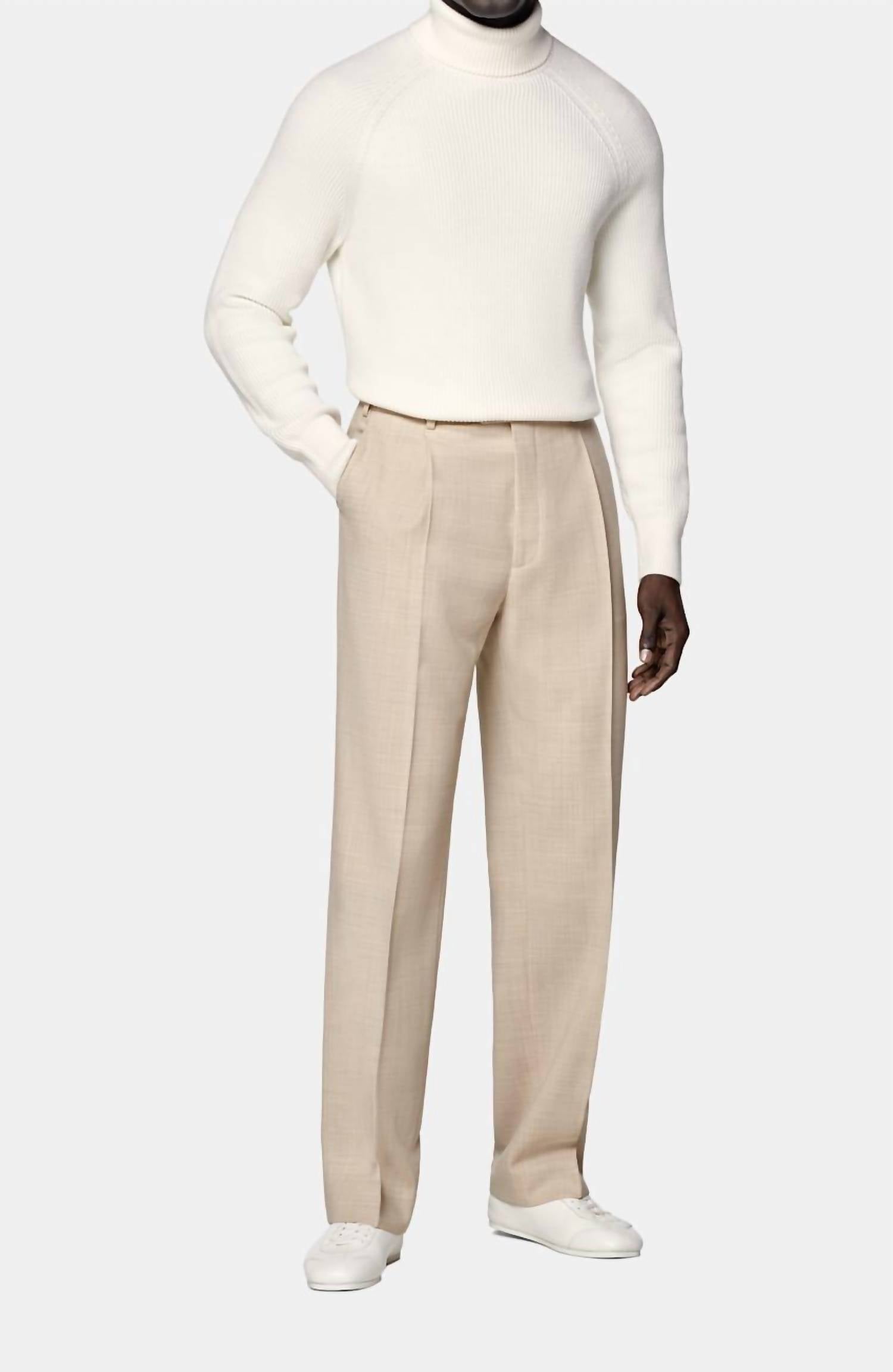 SUITSUPPLY Ribbed Merino Wool Turtleneck Sweater - Plus in off white - men's sweater - detail view