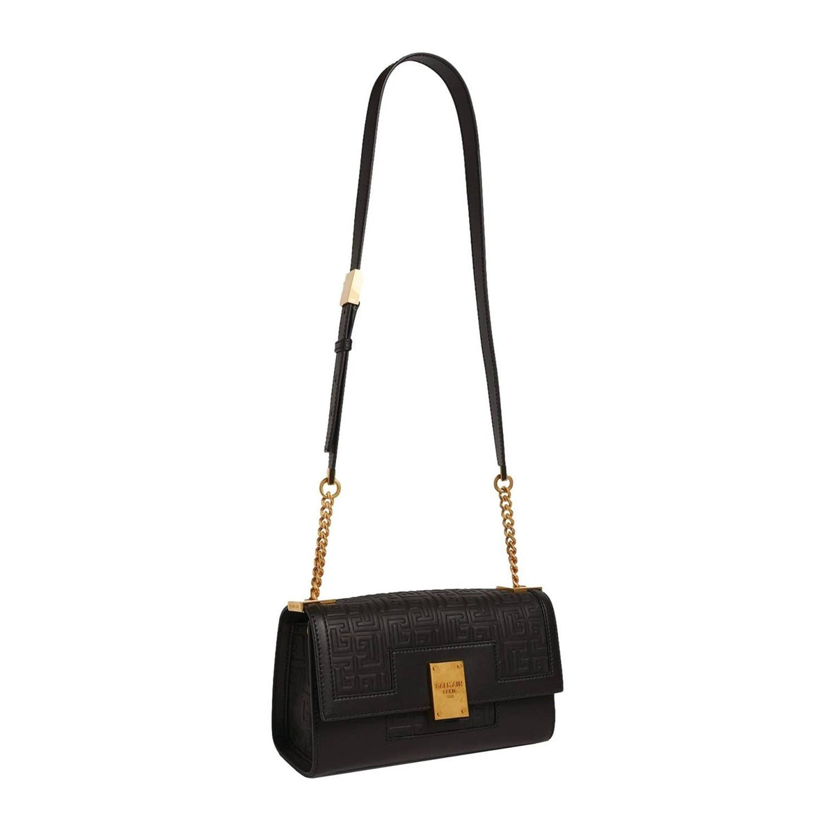 Balmain - Women's 1945 Leather Embossed Flap Medium Shoulder Bag