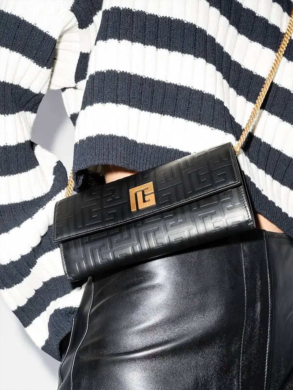 Balmain - Women's Monogram-embossed Shoulder Bag