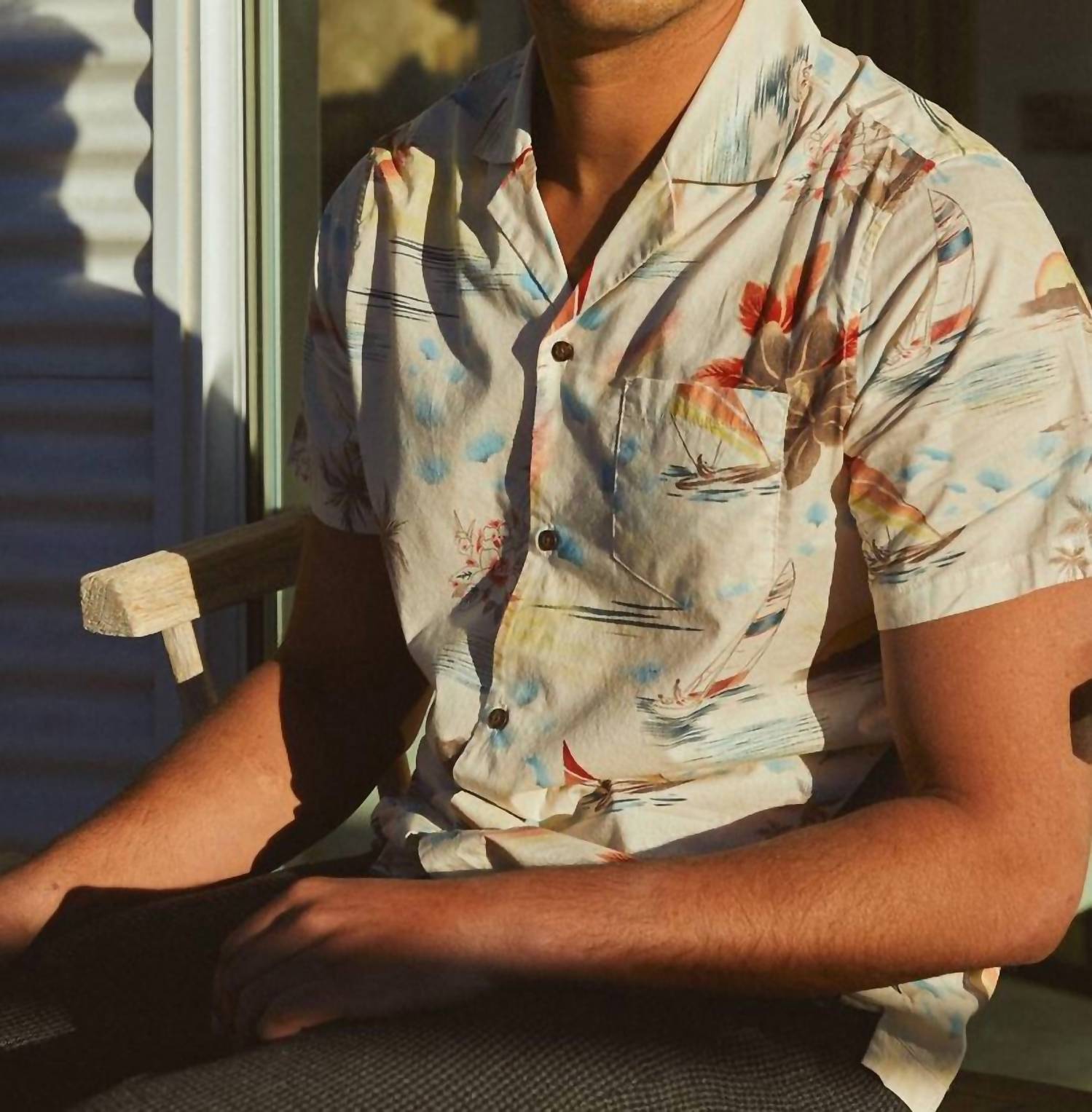 Banks Journal - Men's Rainbow Short Sleeve Shirt - beige - casual - button - down - shirts - clothing