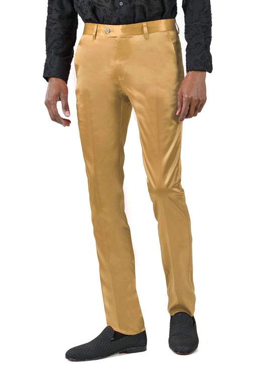 Barabas - Slim Satin Dress Pant - clothing - gold - men