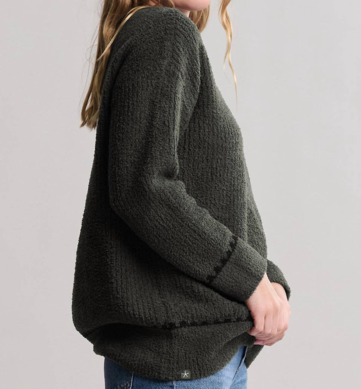 Barefoot Dreams - Cozy Chic Ribbed Sweater With Blanket Stitch
