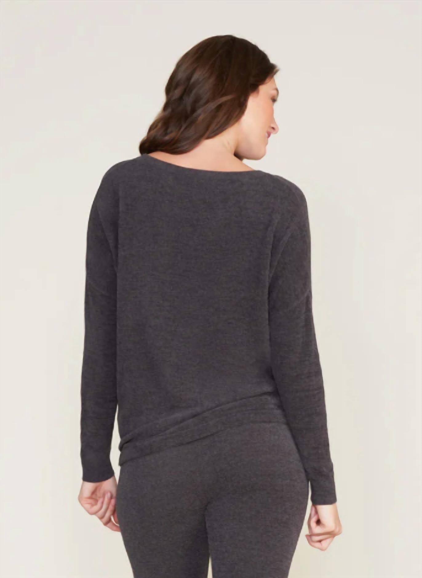 Barefoot Dreams - Ultra Soft Long Sleeve Pullover - black - clothing - crew
