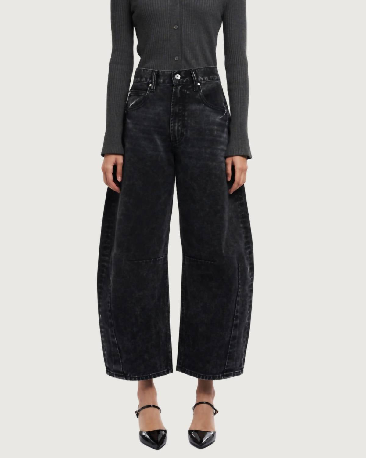 Bayeas - Darted Super High Waist Barrel Jeans