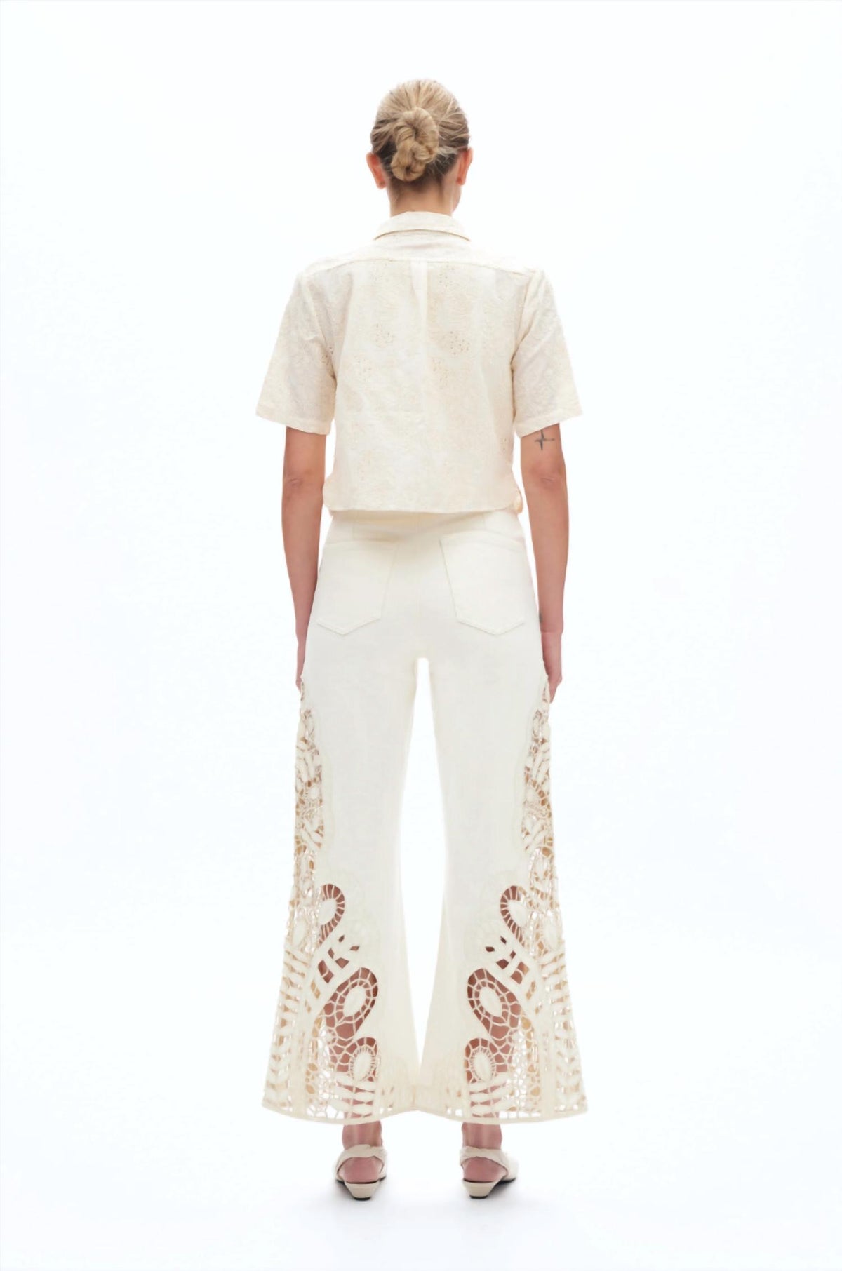 Bayeas - Embroidered High Rise Wide Leg Pants