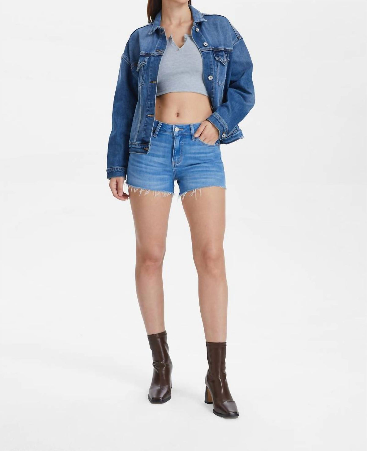 Bayeas - High Rise Denim Short With Raw Hem