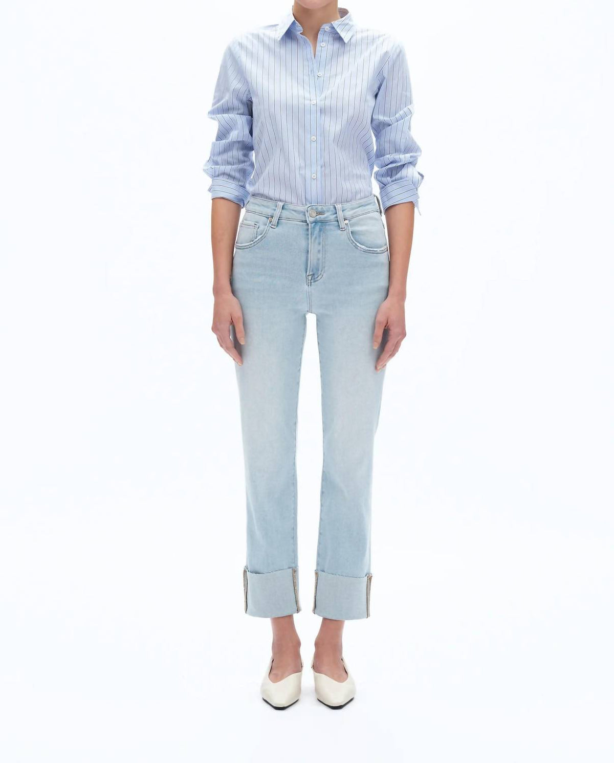 Bayeas - High Rise Straight Leg Jeans With Rolled Hem