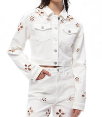 Bayeas - Pear Eyelet Long Sleeve Denim Jacket