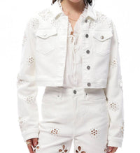 Bayeas - Pear Eyelet Long Sleeve Denim Jacket