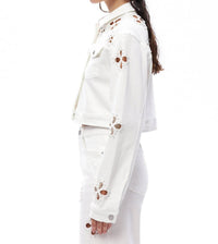 Bayeas - Pear Eyelet Long Sleeve Denim Jacket