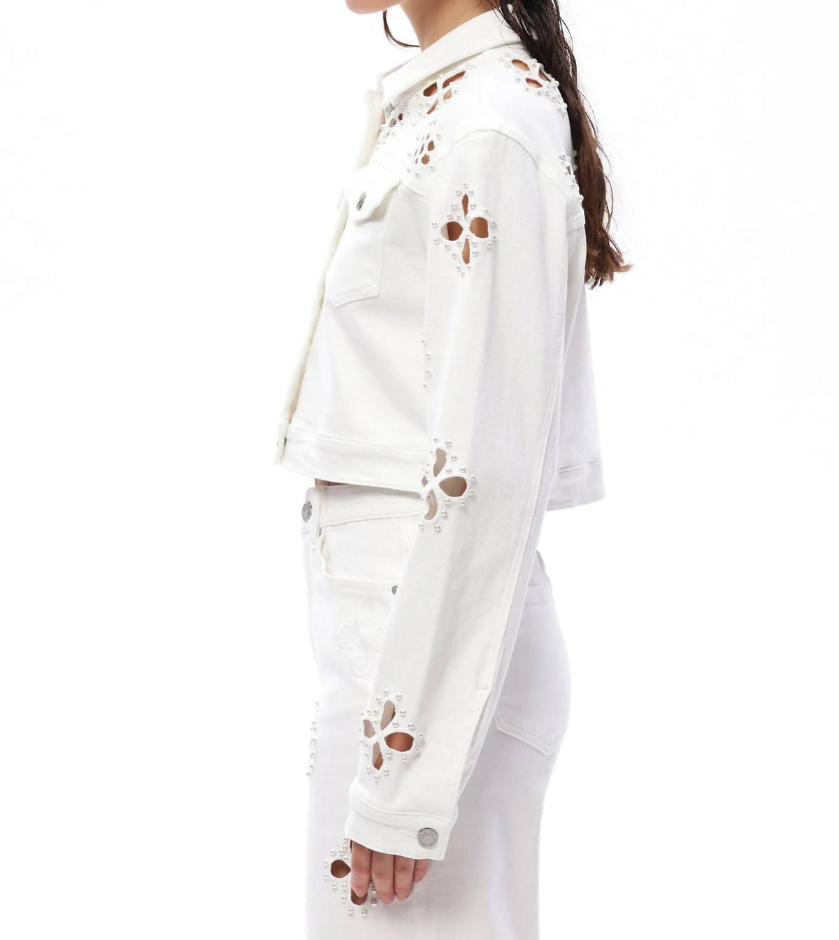 Bayeas - Pear Eyelet Long Sleeve Denim Jacket