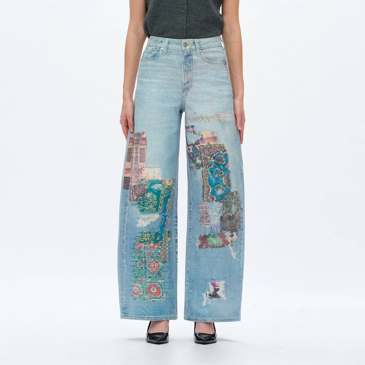 Bayeas - Transfer Print Barrel Jeans