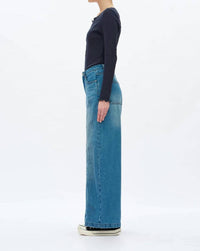 Bayeas - Wide Leg Curve Embossed Floral Jeans