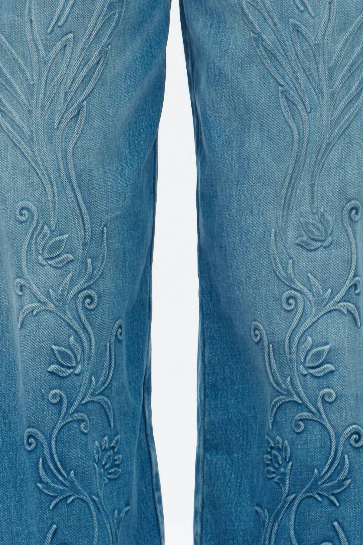 Bayeas - Wide Leg Curve Embossed Floral Jeans