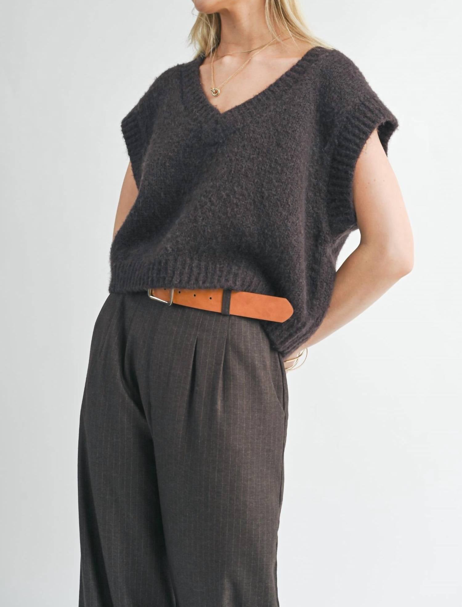 Sage The Label - Peyton Oversized V Neck Sweater Vest