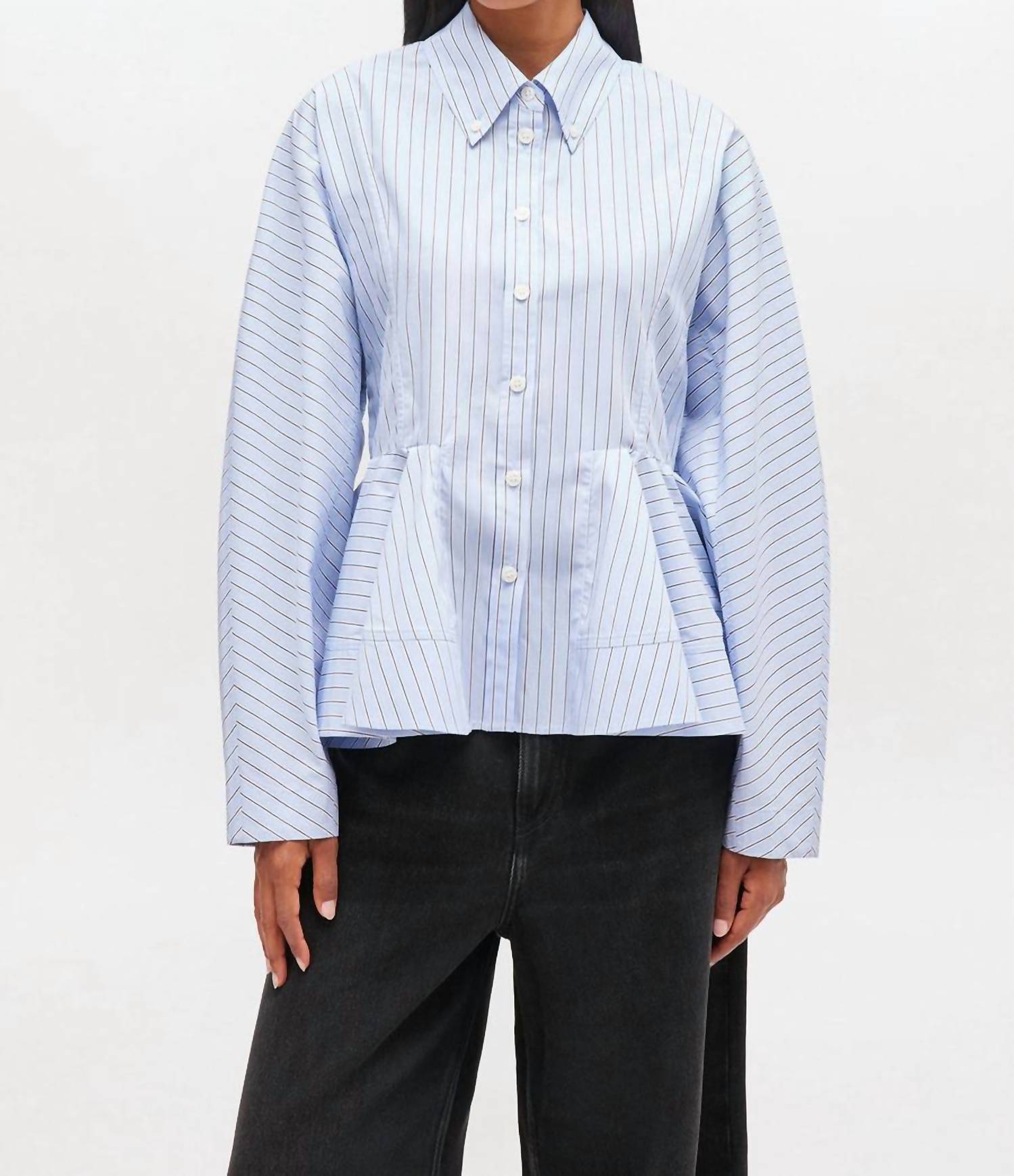 Ganni - Stripe Cotton Peplum Shirt