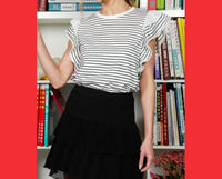 Vine & Love - Ruffle Sleeve Trim Striped Top