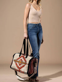 Urbanista - Women's Handwoven Navajo Pattern Duffel Bag With Suede Straps