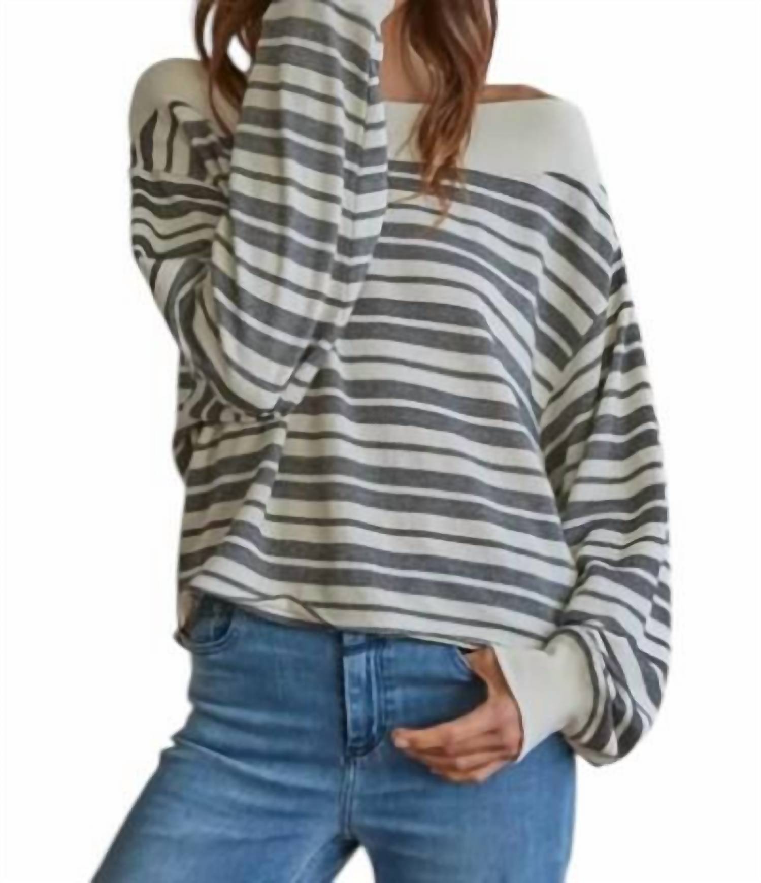 By Together - Striped Off Shoulder Sweater