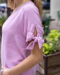Grace and Lace Women's Twist Sleeve Summer Top in lilac - women's blouse - alternate view
