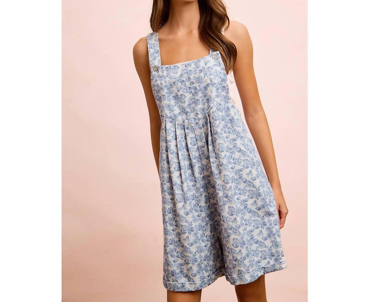 Bibi - Flower Printed Washed Twill Denim Shortall