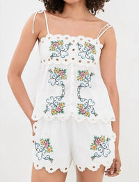 Moon River - Scallop Floral Embroidered Top