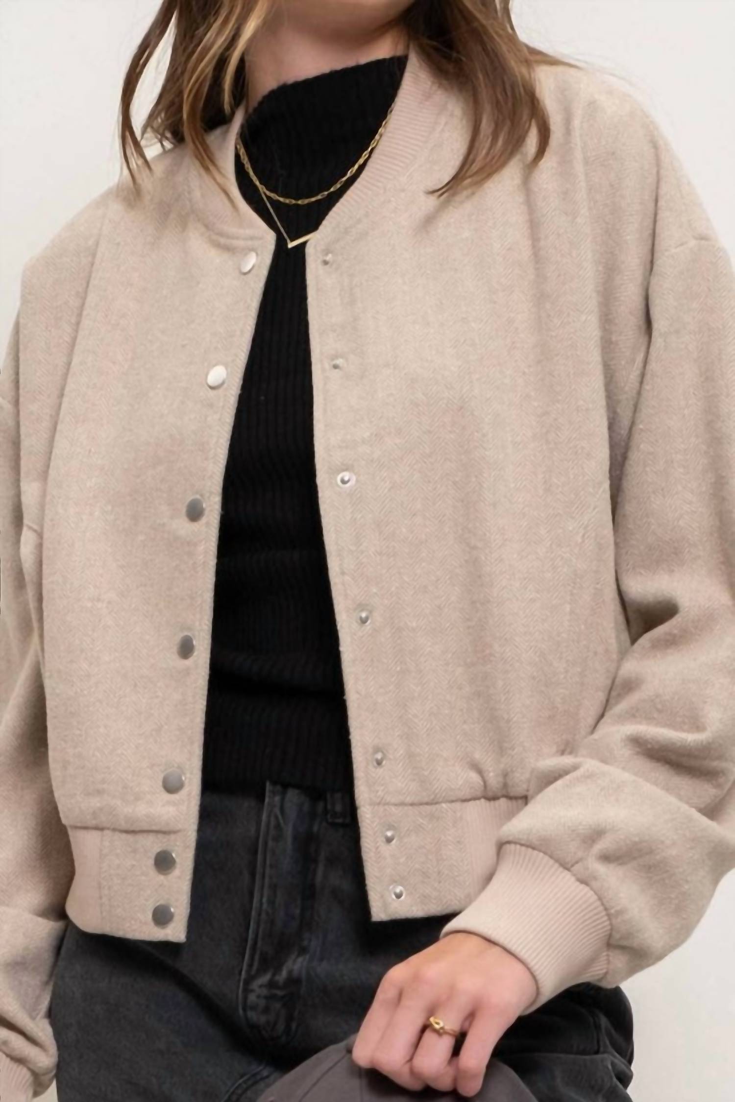 Blu Pepper - Solid Snap Button Bomber Jacket
