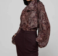 L'Agence Rhett Oversized Blouse in brown etched paisley 1 - women's blouse - alternate view
