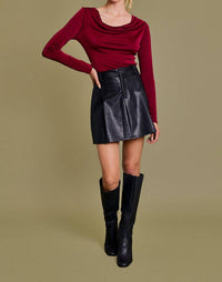 GILLI Scarlette Cowl Neck Top in burgundy - women's long sleeve top - view 4