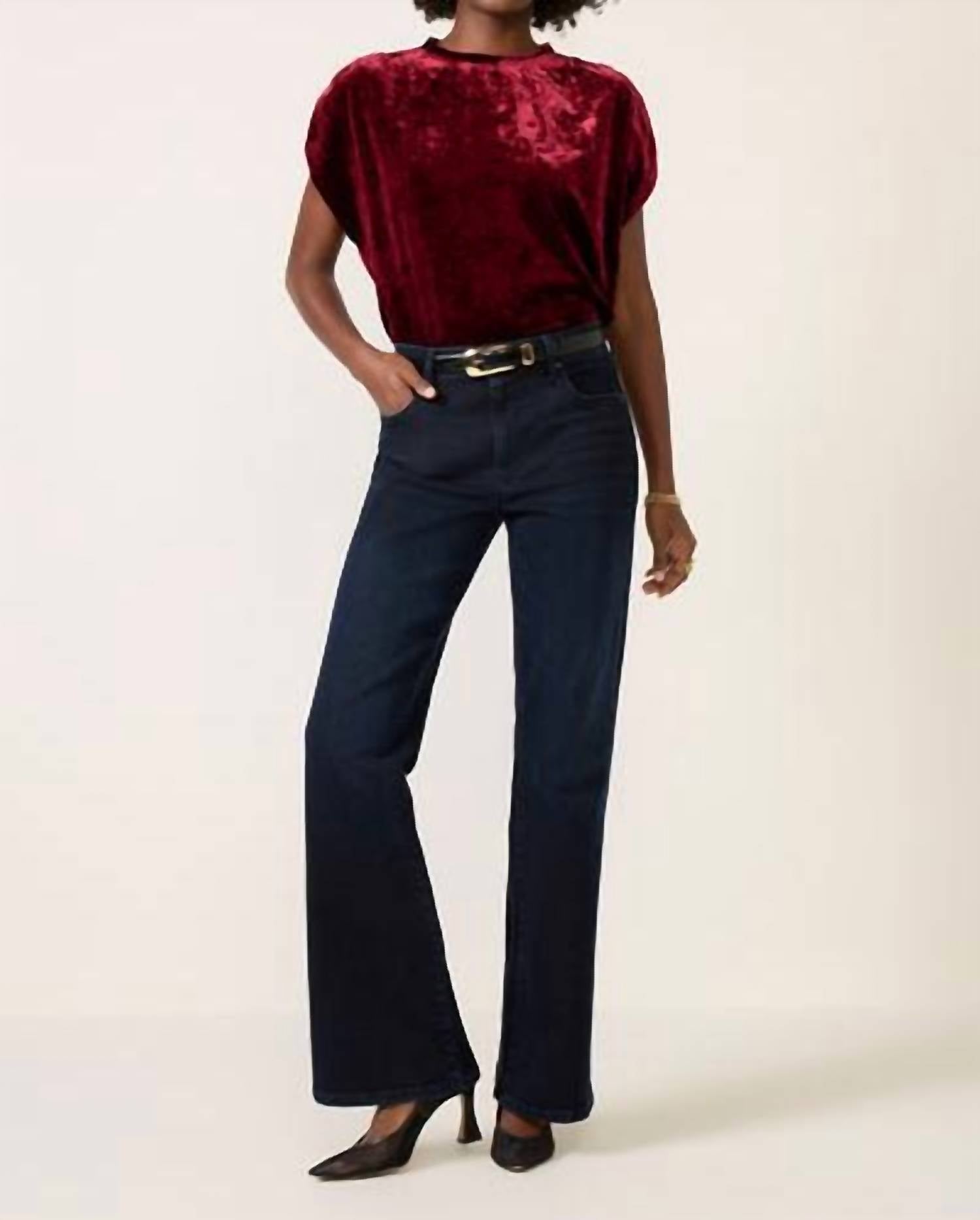 MELISSA NEPTON Acacia Velvet Shirred Shoulder Tee in burgundy - women's blouse - view 4