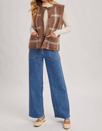 Bluivy - Button Down Plaid Knit Sweater Vest