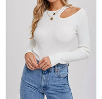 Bluivy - Cutout Shoulder Ribbed Top
