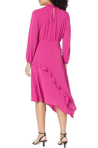 Donna Morgan - Long Sleeve Mock Neck Ruffle Dress