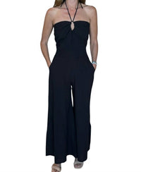 Phie Collective Brushed Pleated Jumpsuit in black - women's pants