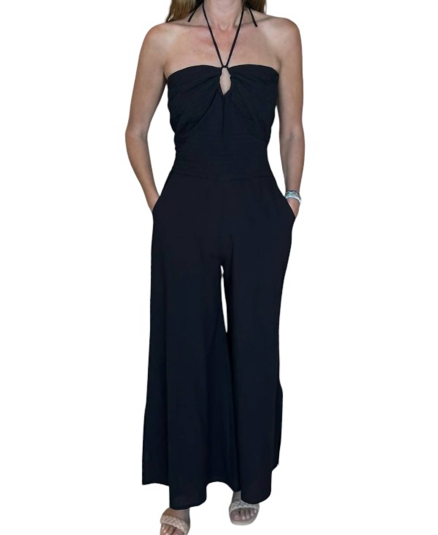 Phie Collective Brushed Pleated Jumpsuit in black - women's pants