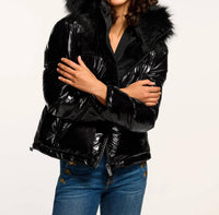 Ramy Brook Beatrice Reversible Puffer Coat in black gold - women's jacket - alternate view