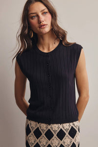 Forte - Ribbed Button-front Knit Tank Top