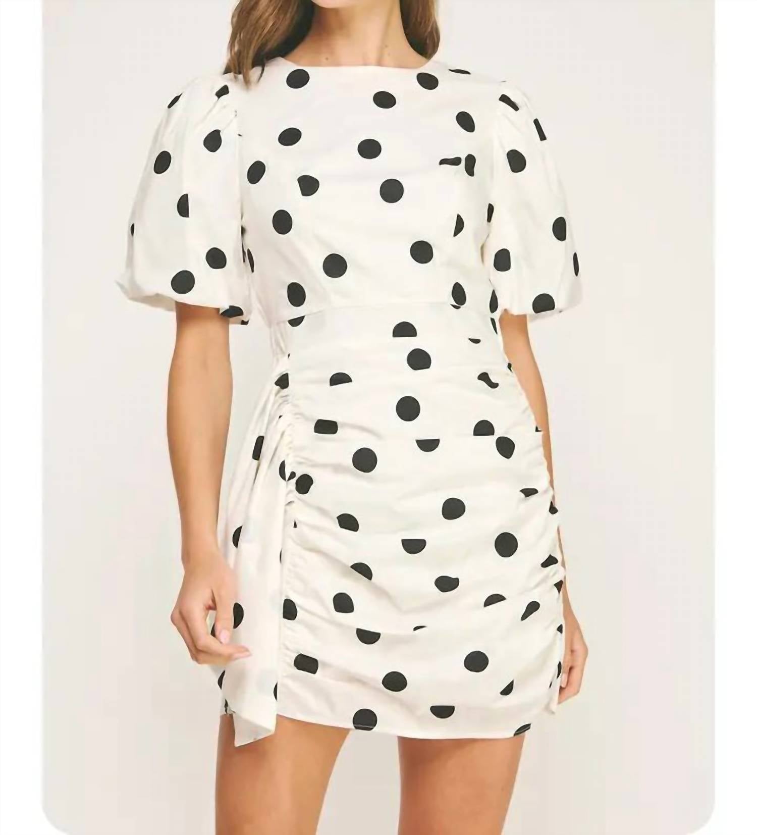 Strut & Bolt - Pamela Ruched Short Puff Sleeve Polka Dot Voile Mini Dress
